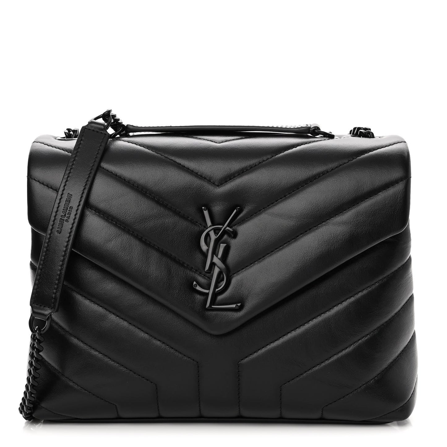 Calfskin Y Quilted Monogram Monochrome Small Loulou Chain Satchel Black