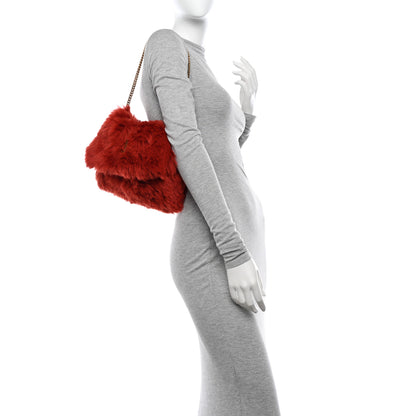 Saint Laurent Suede Fur Small Reversible Monogram Kate Satchel Pavot Rouge 3 of 17