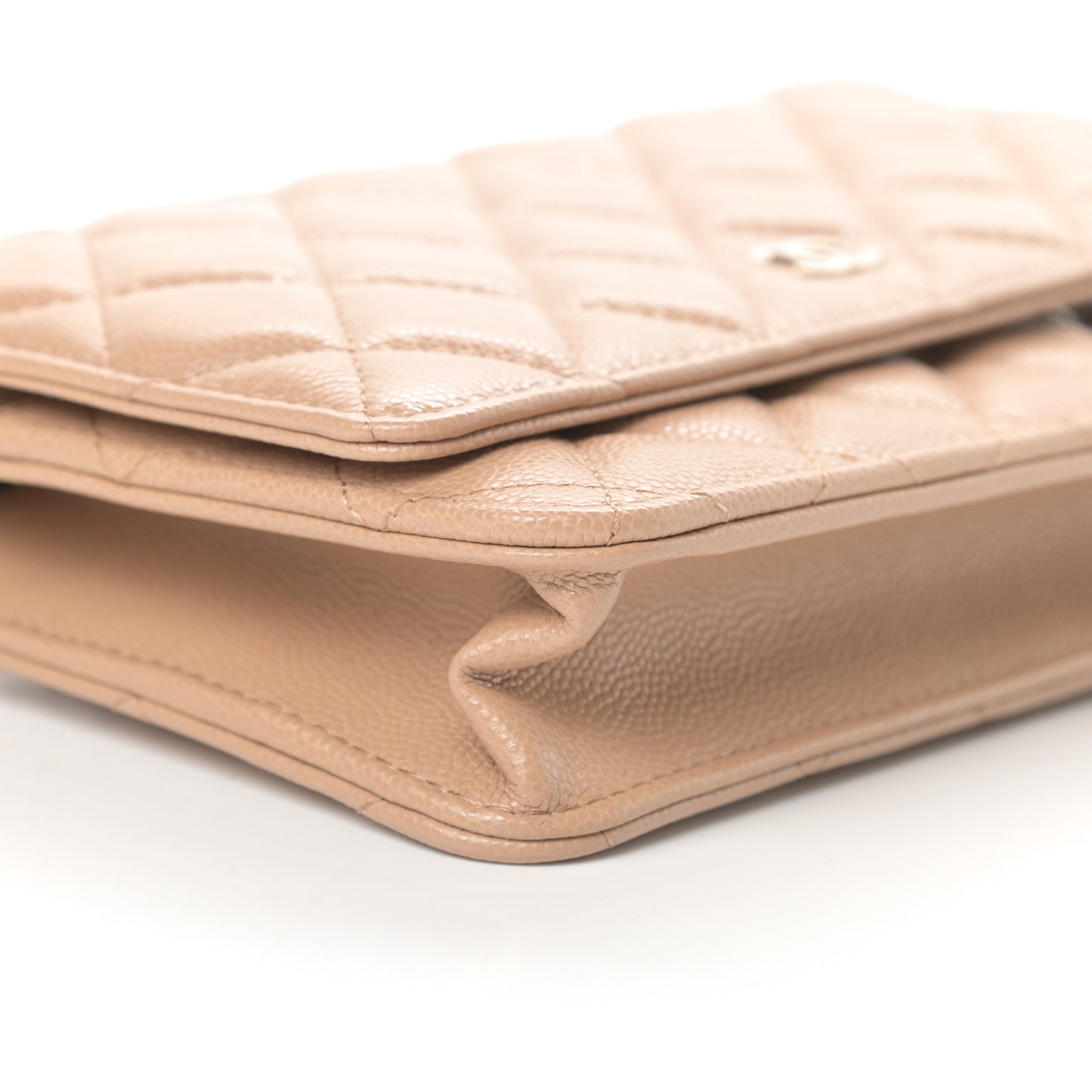 Caviar Quilted Wallet On Chain WOC Beige