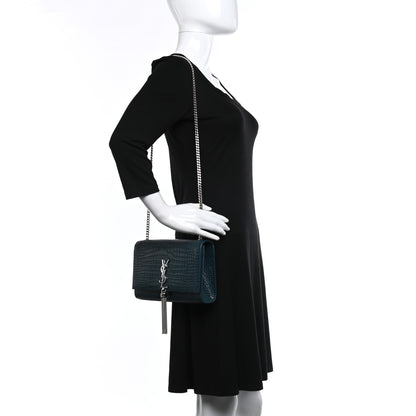Saint Laurent Calfskin Crocodile Embossed Medium Classic Monogram Kate Tassel Satchel Dark Green 2 of 8
