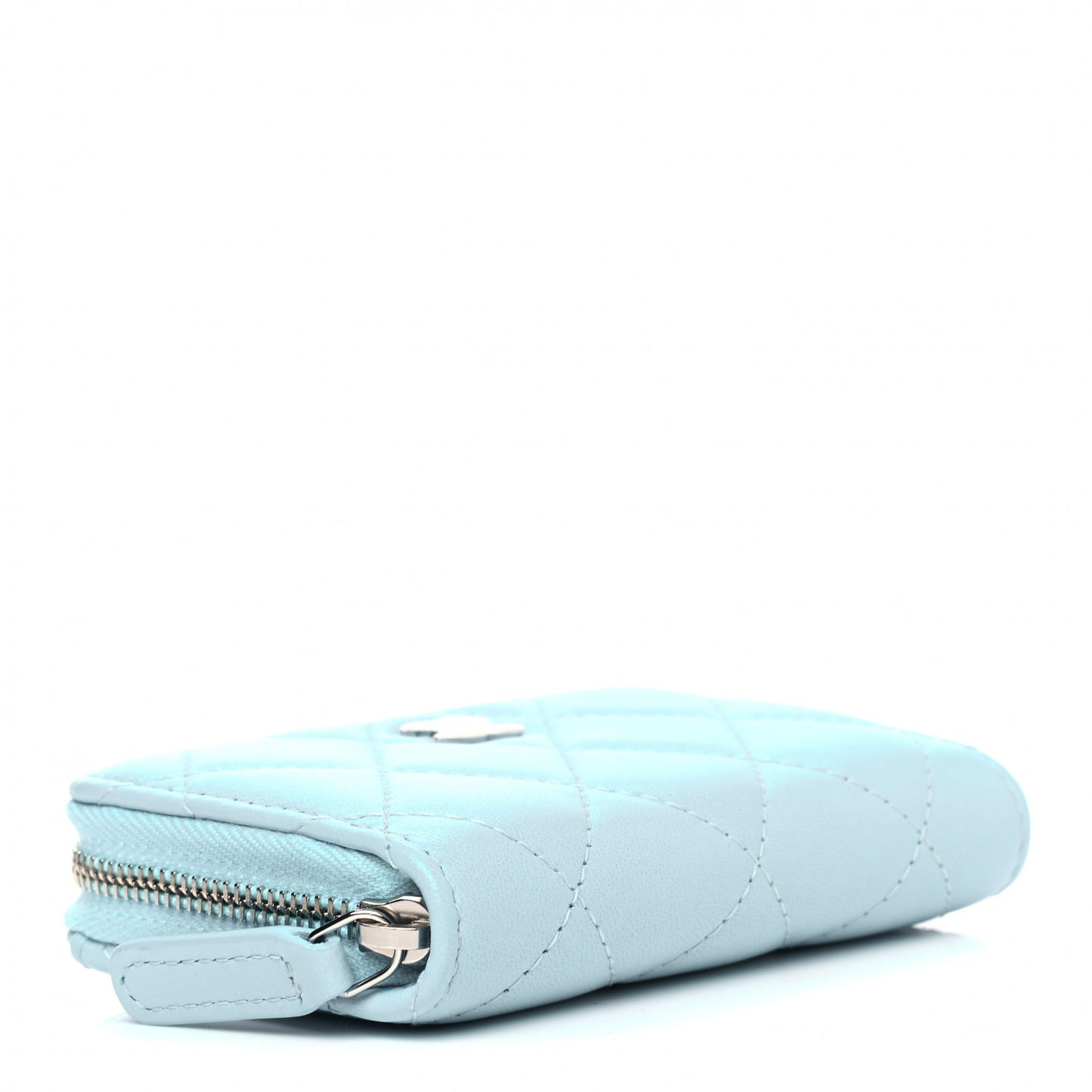 Lambskin Quilted Zip Around Coin Purse Wallet Neon Blue