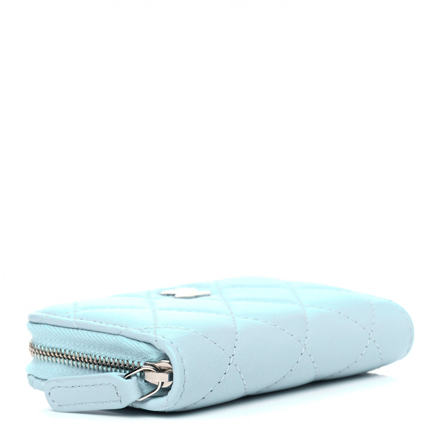 Chanel Lambskin Quilted Zip Around Coin Purse Wallet Neon Blue 3 of 5