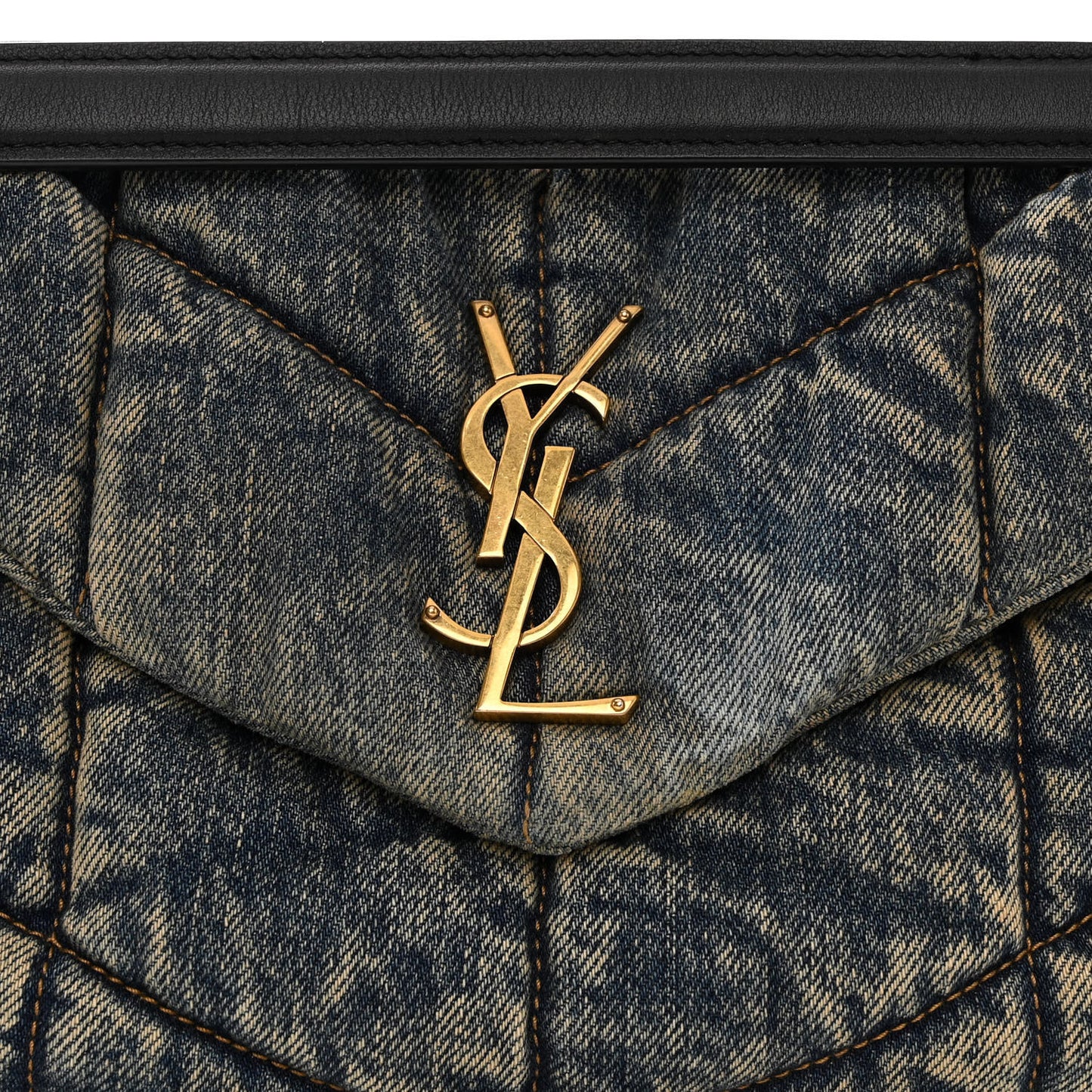Denim Quilted Small Loulou Puffer Monogram Chain Satchel Rodeo Blue