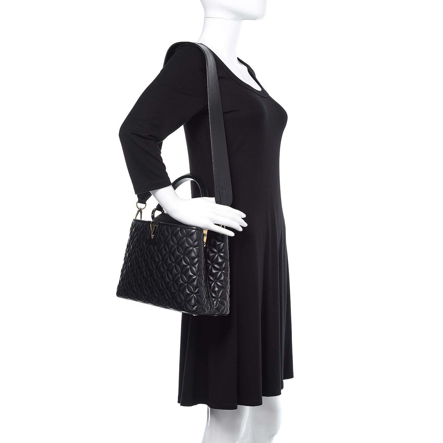 Louis Vuitton Lambskin Quilted Flower Capucines PM Black 2 of 10