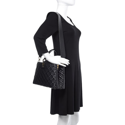 Louis Vuitton Lambskin Quilted Flower Capucines PM Black 2 of 10