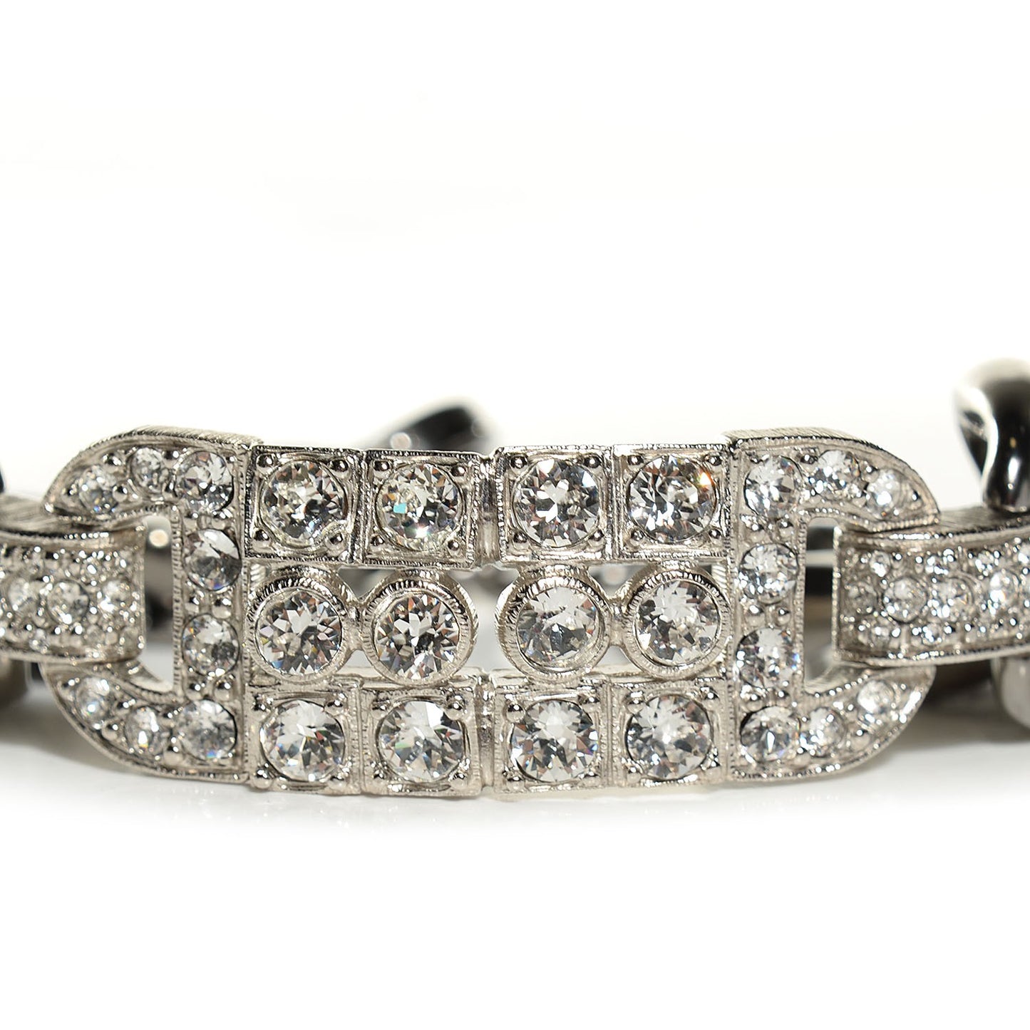 Crystal CC Chain Link ID Bracelet Silver