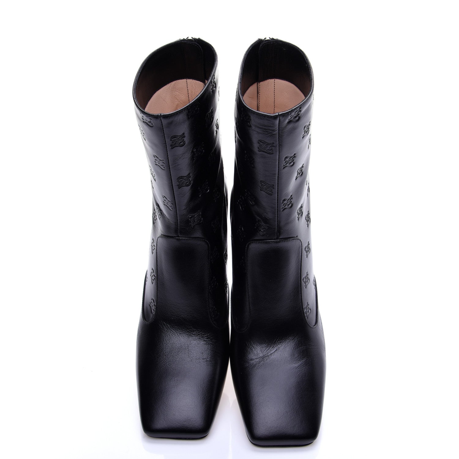 Fendi Vitello Karligraphy Embossed FFreedom Ankle Boots 39 Black 10 of 13