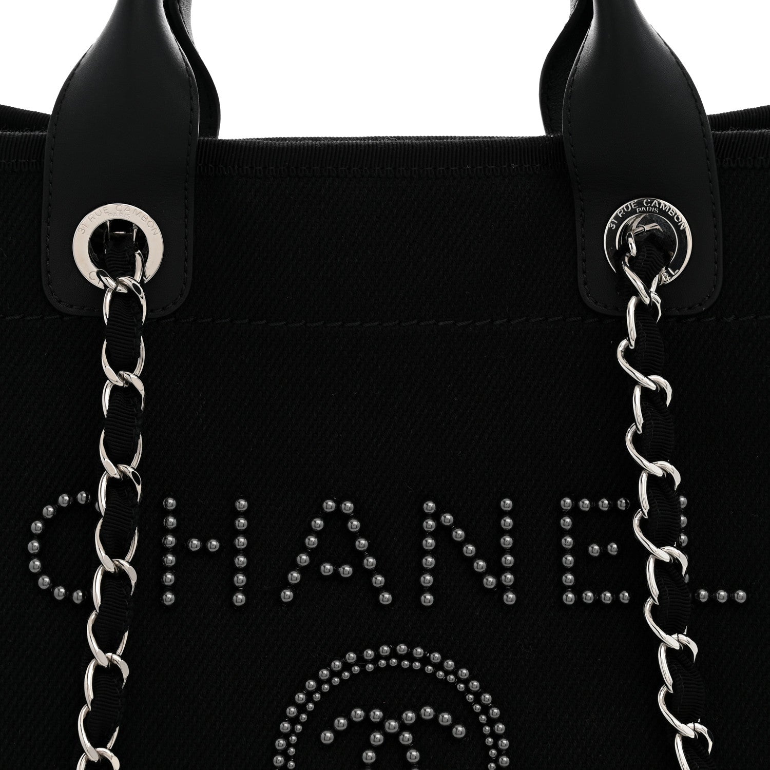 Chanel Canvas Pearl Medium Deauville Tote Black 8 of 12