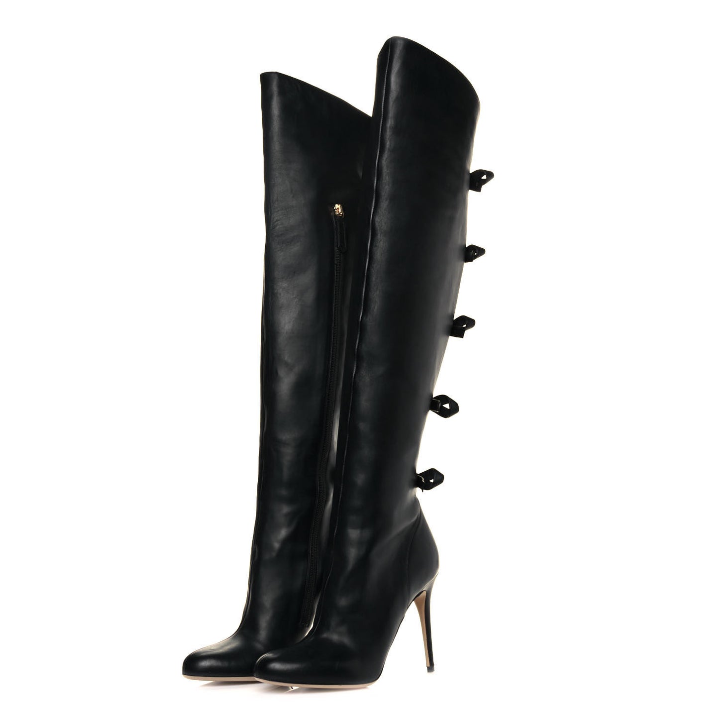 Calfskin Bow Over the Knee Boots 38 Black