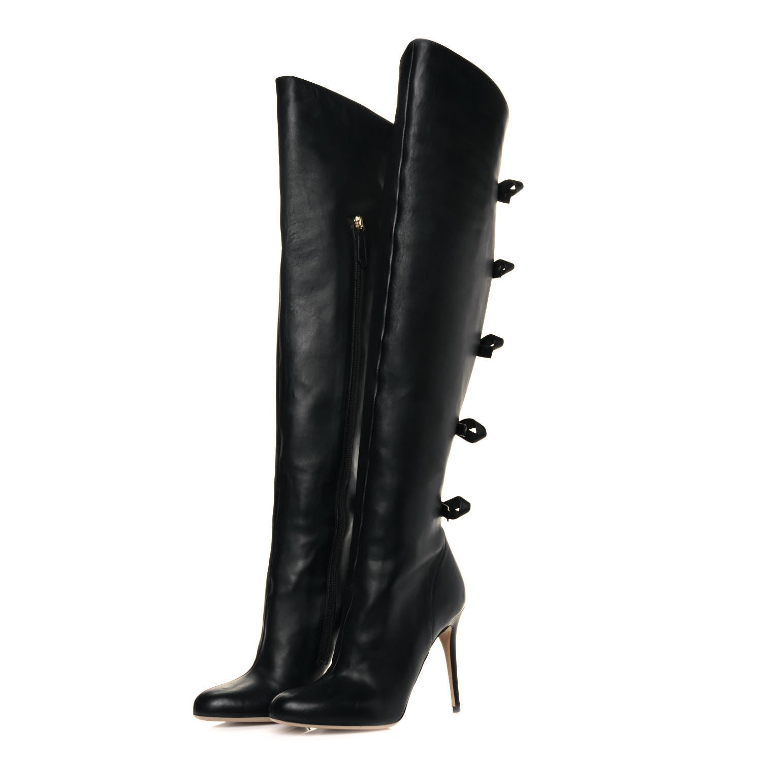Valentino Garavani Calfskin Bow Over the Knee Boots 38 Black 3 of 8