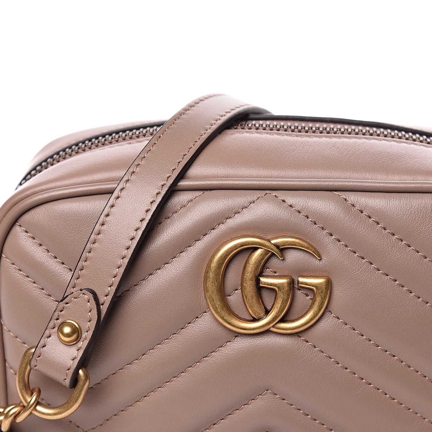 Calfskin Matelasse Mini GG Marmont Chain Shoulder Bag Nude