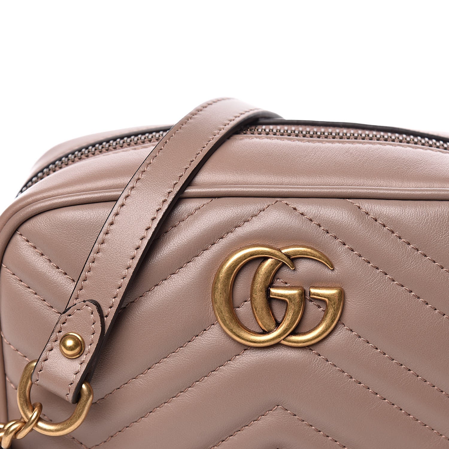 Gucci Calfskin Matelasse Mini GG Marmont Chain Shoulder Bag Nude 11 of 12