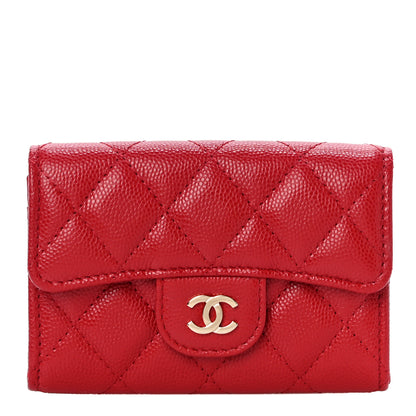 Chanel Caviar Quilted Flap Card Holder Wallet Red 1 of 12
