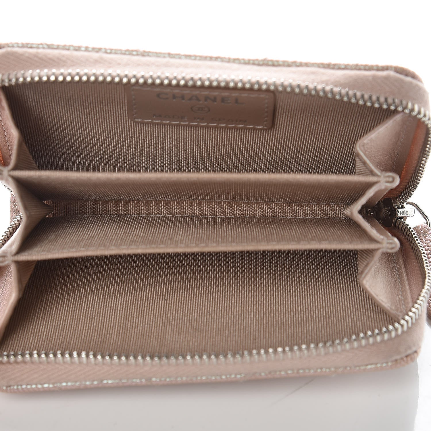 Chanel Metallic Caviar Chevron Quilted Zip Around Coin Purse Light Gold 5 of 10