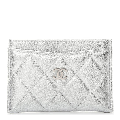 Chanel Metallic Lambskin Quilted Card Holder Silver 1 of 8