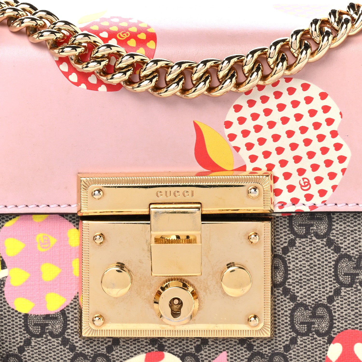 Gucci GG Supreme Monogram Les Pommes Small Padlock Shoulder Bag Beige Ebony Multicolor Pink 7 of 13