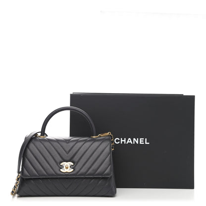 Chanel Caviar Chevron Quilted Small Coco Handle Flap Dark Grey 9 of 9