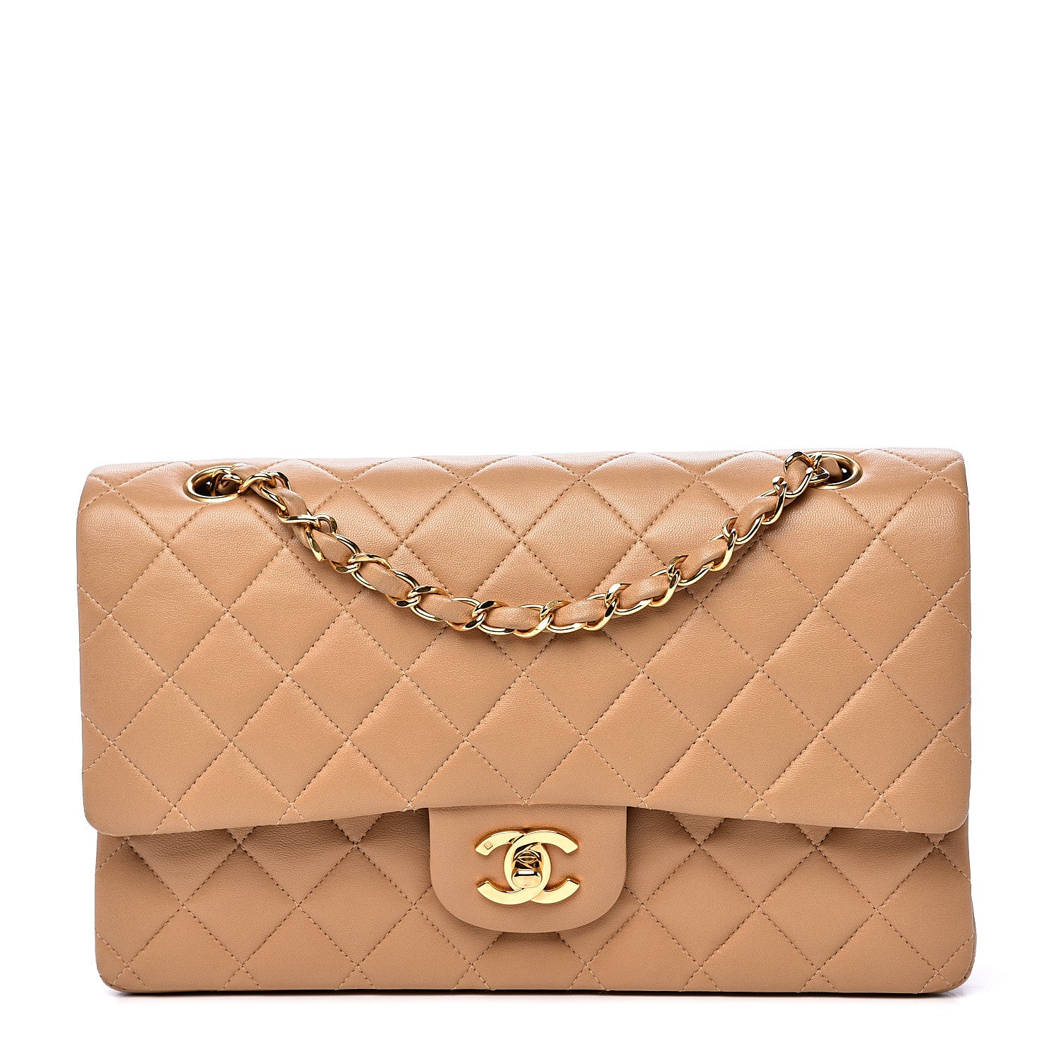 Chanel Lambskin Quilted Medium Double Flap Beige 1 of 14