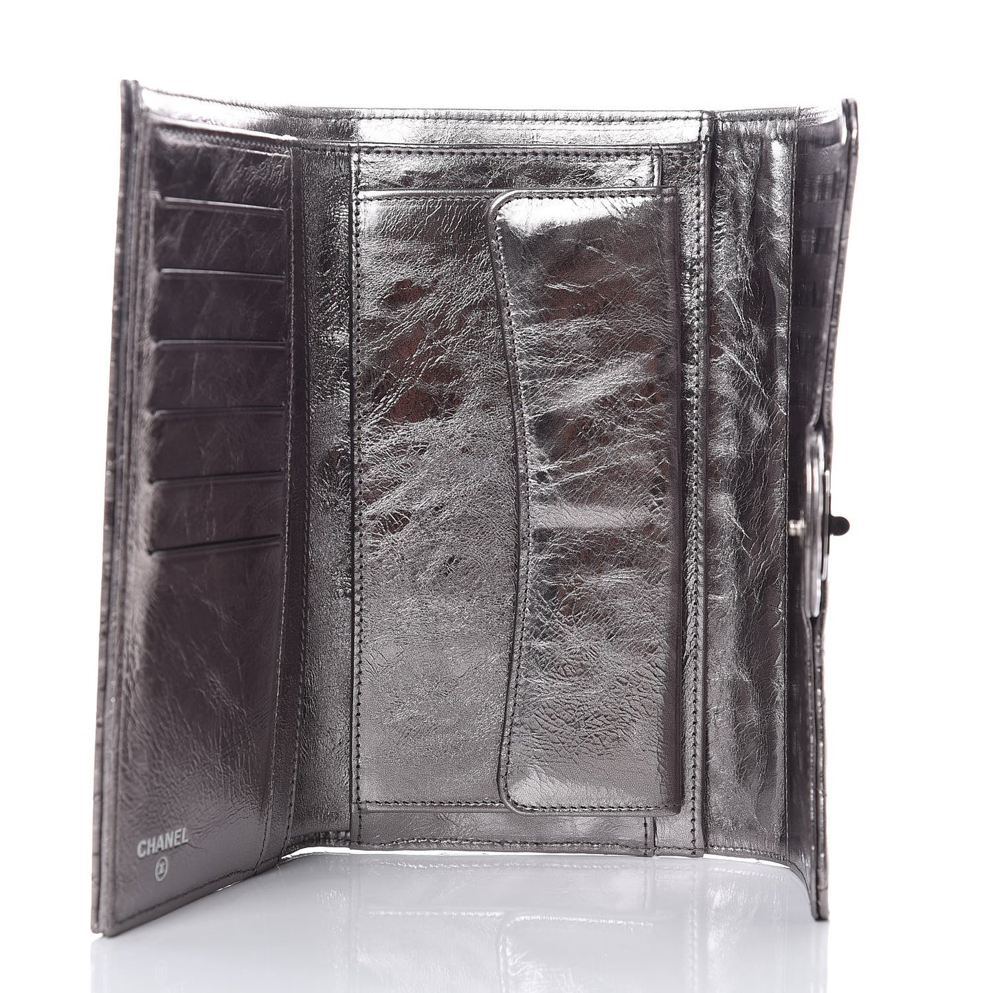 Metallic Striped Calfskin Reissue Wallet Dark Silver
