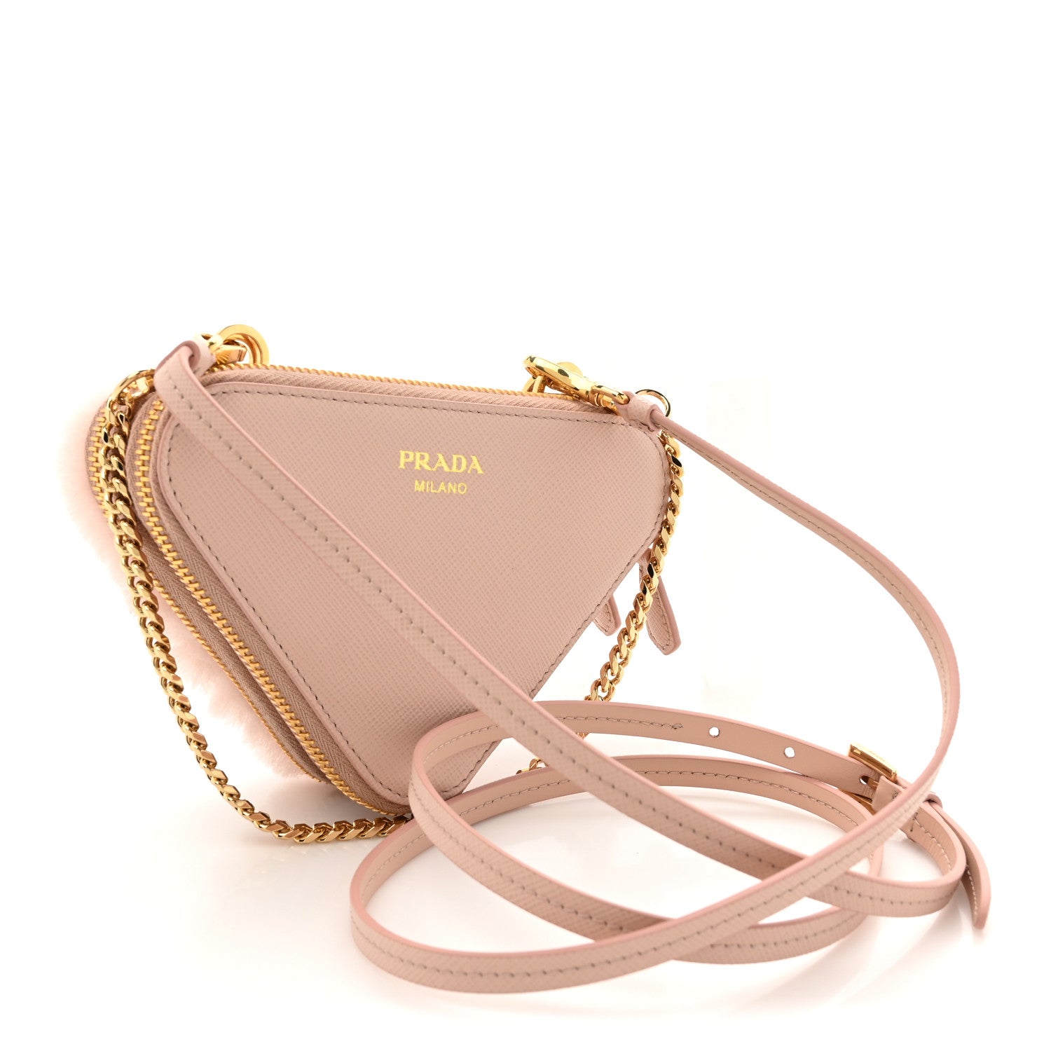 Prada Saffiano Shearling Triangle Mini Pouch Orchidea 3 of 12
