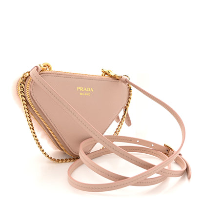 Prada Saffiano Shearling Triangle Mini Pouch Orchidea 3 of 12
