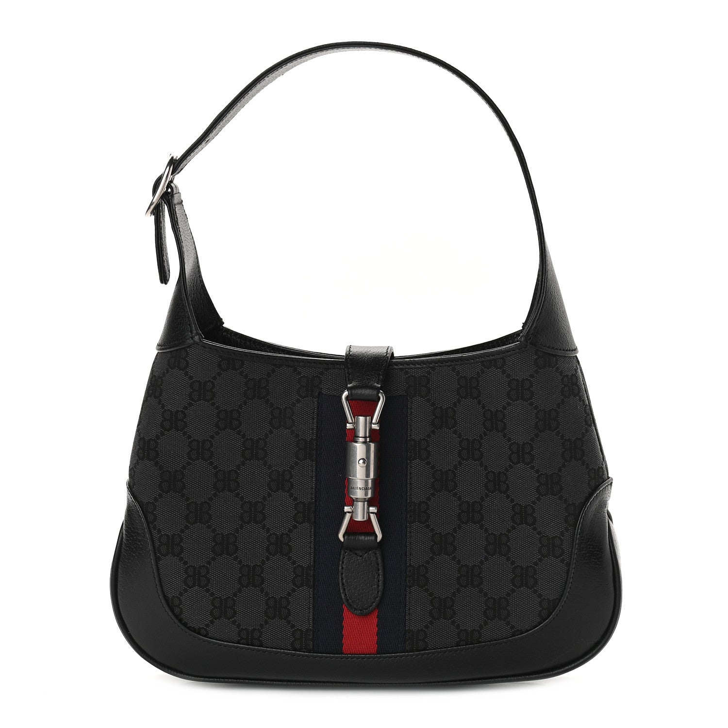 Gucci X BALENCIAGA BB Monogram Calfskin Web Small Jackie 1961 Hobo Black 1 of 9