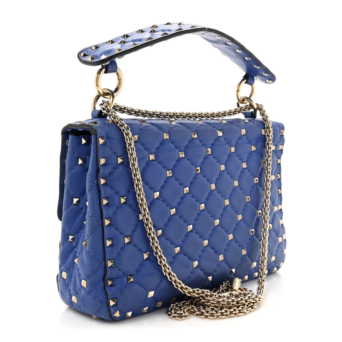 Nappa Medium Rockstud Spike Shoulder Bag Acid Blue