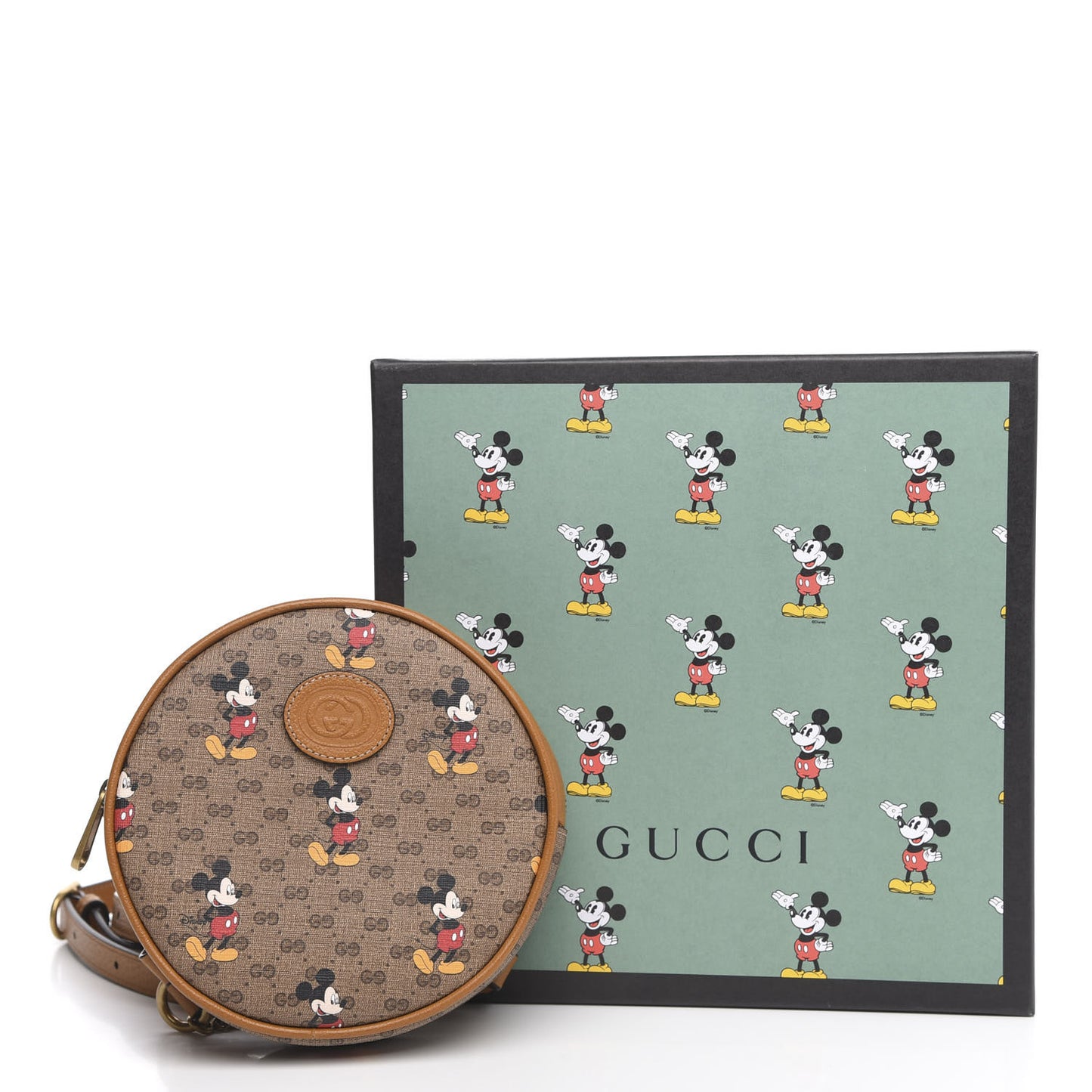 X DISNEY Mini Vintage GG Supreme Monogram Mickey Mouse Round Backpack Beige Vintage Sun Oil