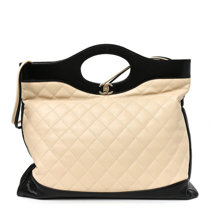 Chanel Aged Calfskin Quilted Large 31 Shopping Bag Beige Black 1 of 10