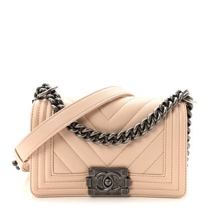 Chanel Caviar Chevron Quilted Small Boy Flap Light Beige 1 of 11