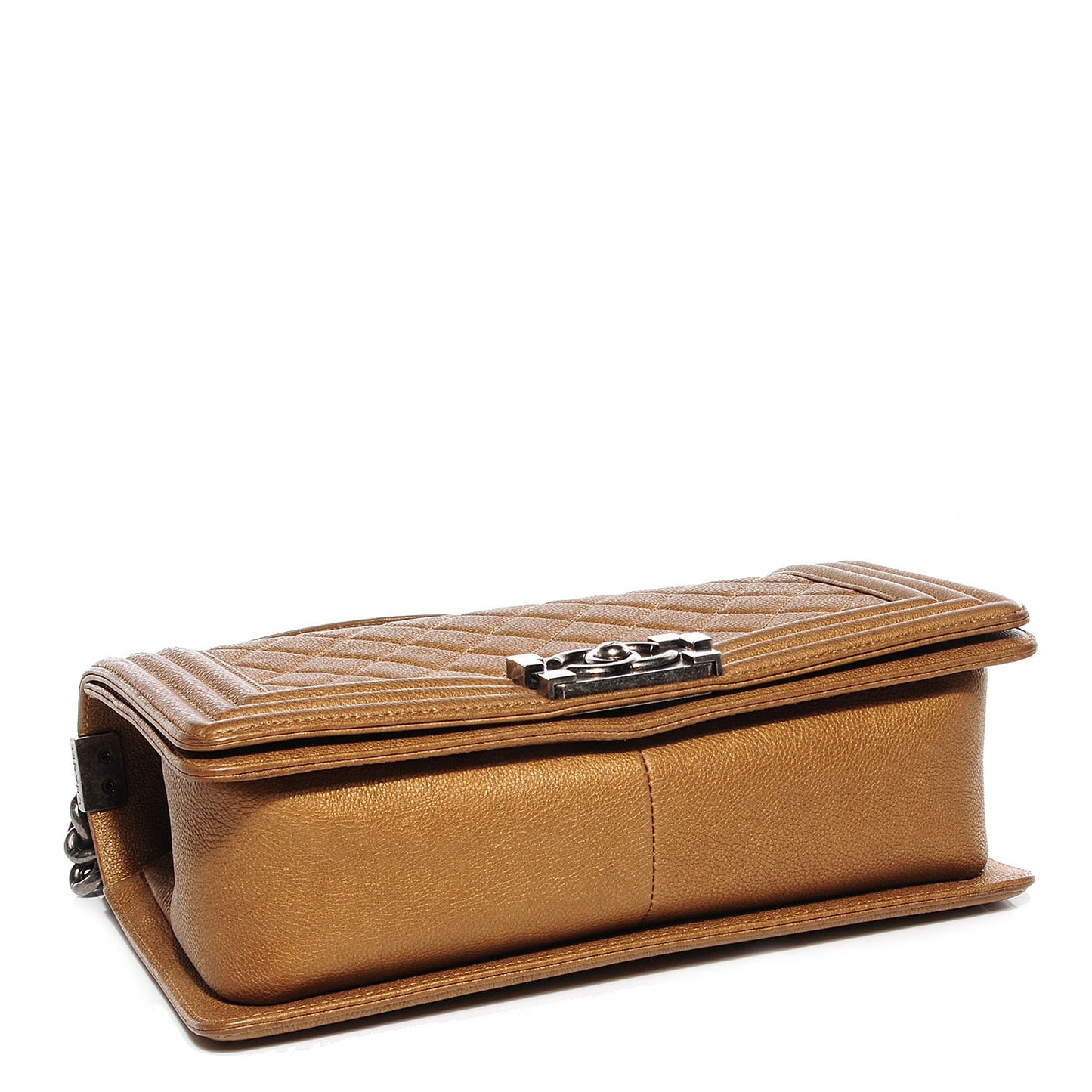 Metallic Calfskin Quilted Medium Boy Flap Dark Gold