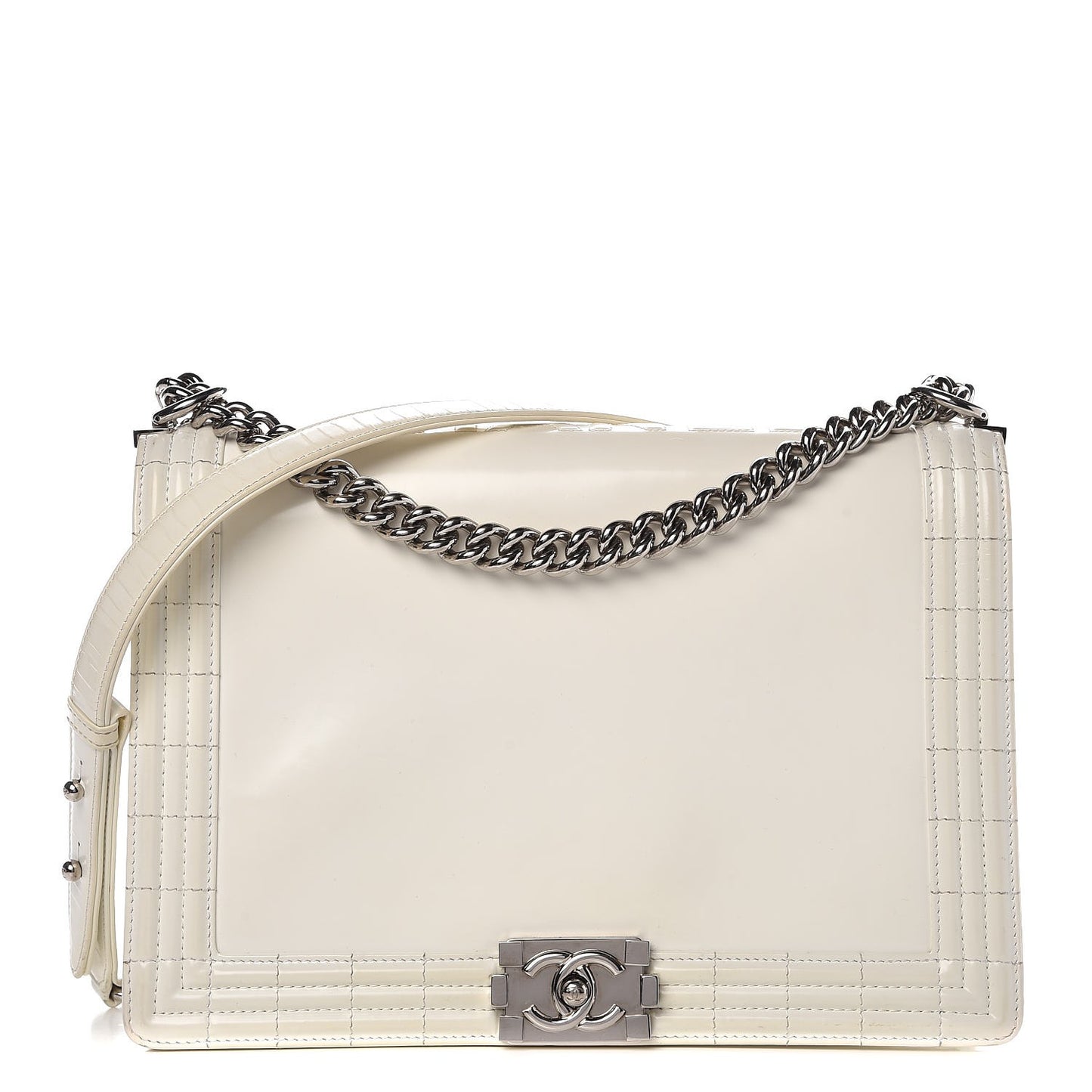 Glazed Calfskin Large Boy Flap White