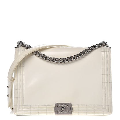 Chanel Glazed Calfskin Large Boy Flap White 1 of 14