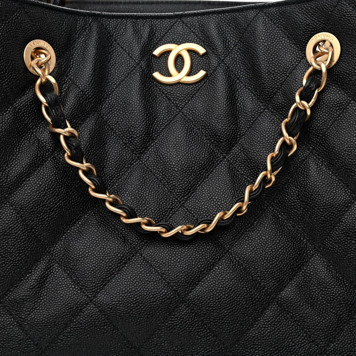Caviar Quilted Small Shopping Tote Black