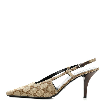Gucci Monogram Malga Kid Square G 75mm Slingback Pumps 39 Beige Ebony New Acero 1 of 7