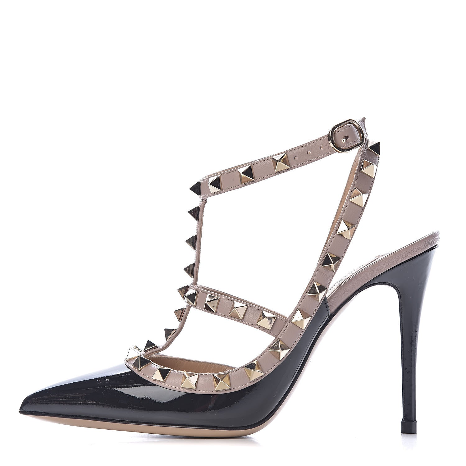 Valentino Garavani Patent Nappa Rockstud Ankle Strap 100mm Pumps 35.5 Black Poudre 1 of 10