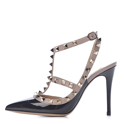 Valentino Garavani Patent Nappa Rockstud Ankle Strap 100mm Pumps 35.5 Black Poudre 1 of 10