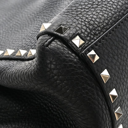 Valentino Garavani VALENTINO GARAVANI Grained Calfskin Rockstud Double Handle Cinch Tote Black 7 of 10