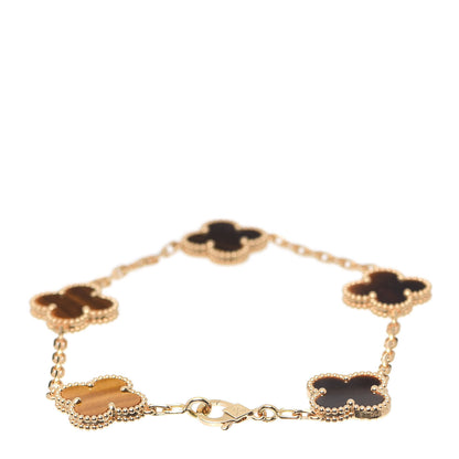 Van Cleef & Arpels 18K Yellow Gold Tiger Eye 5 Motifs Vintage Alhambra Bracelet 3 of 7