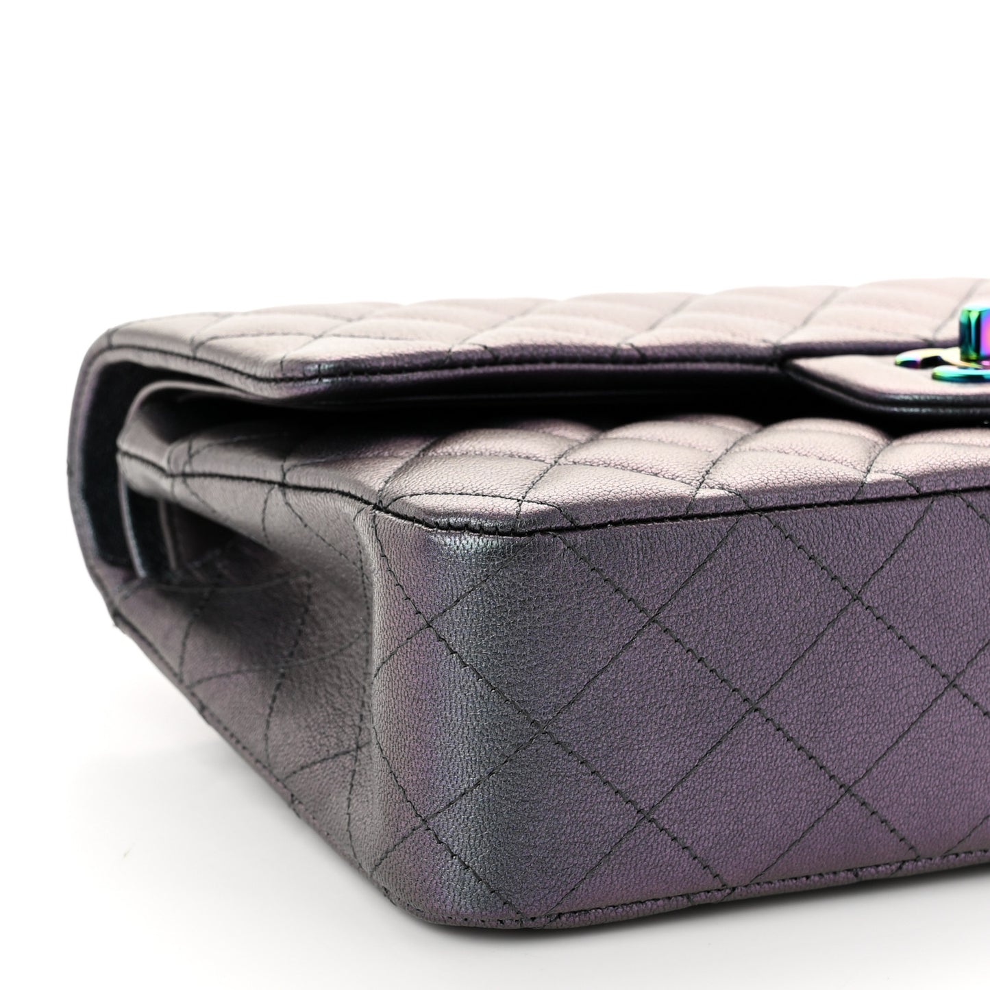 Iridescent Goatskin Quilted Medium Double Flap Purple