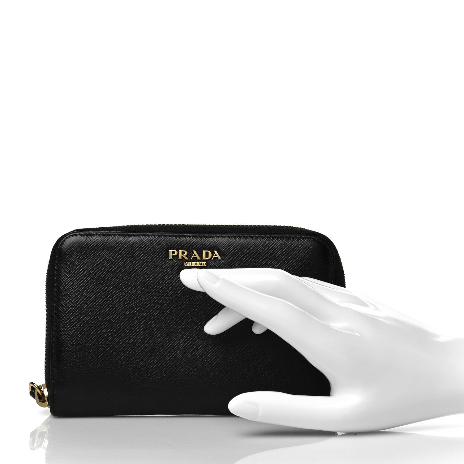 Prada Saffiano Zip Around Wallet Black 2 of 8