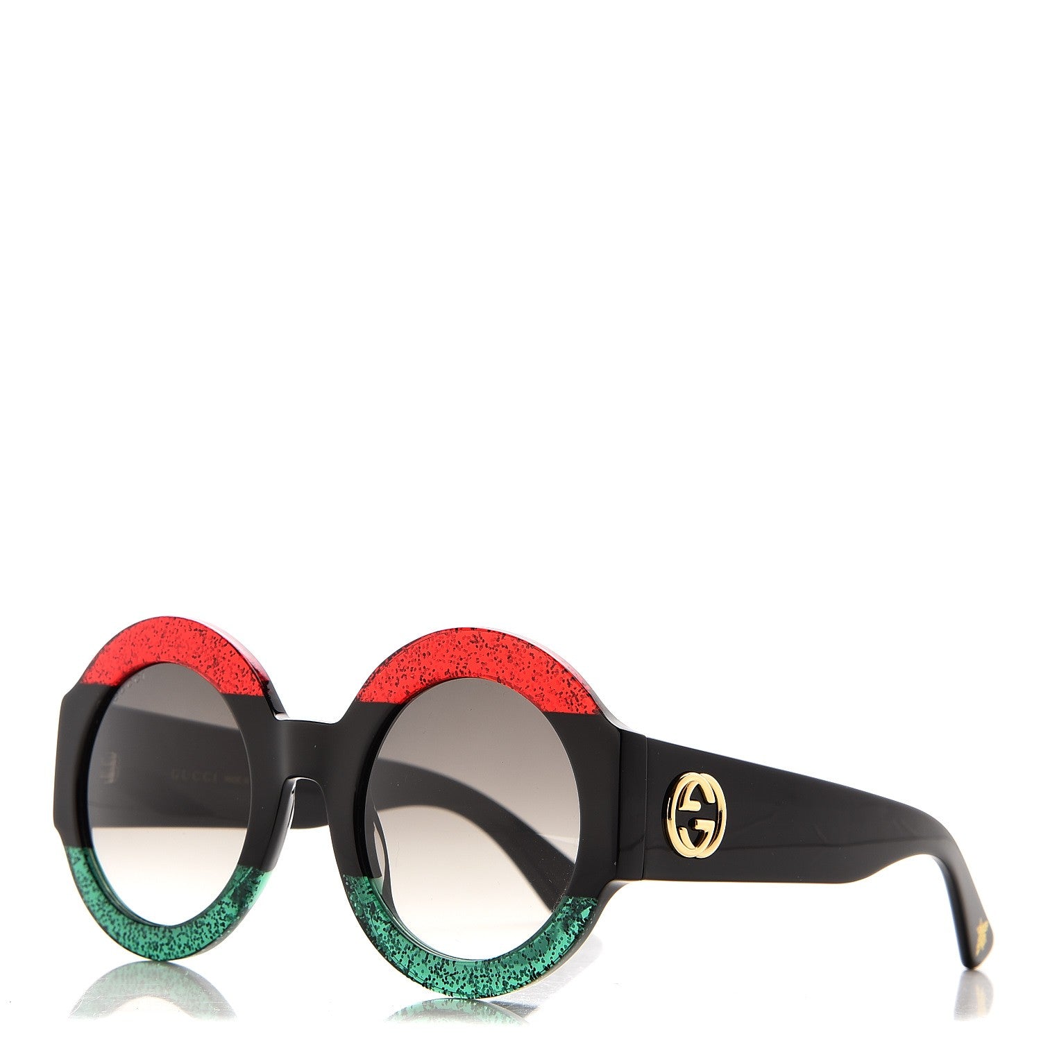 Gucci Acetate Round GG0084S Sunglasses Black Red Green 1 of 9