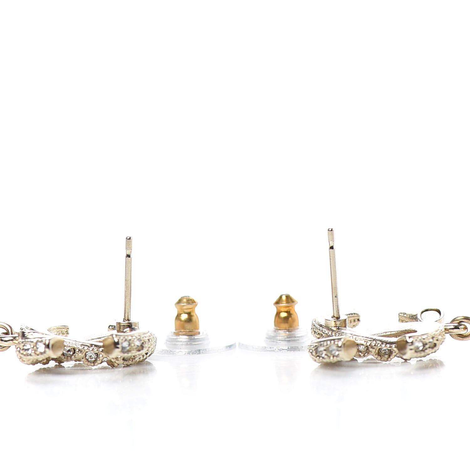 Chanel Pearl Crystal CC Drop Earrings Gold 3 of 4