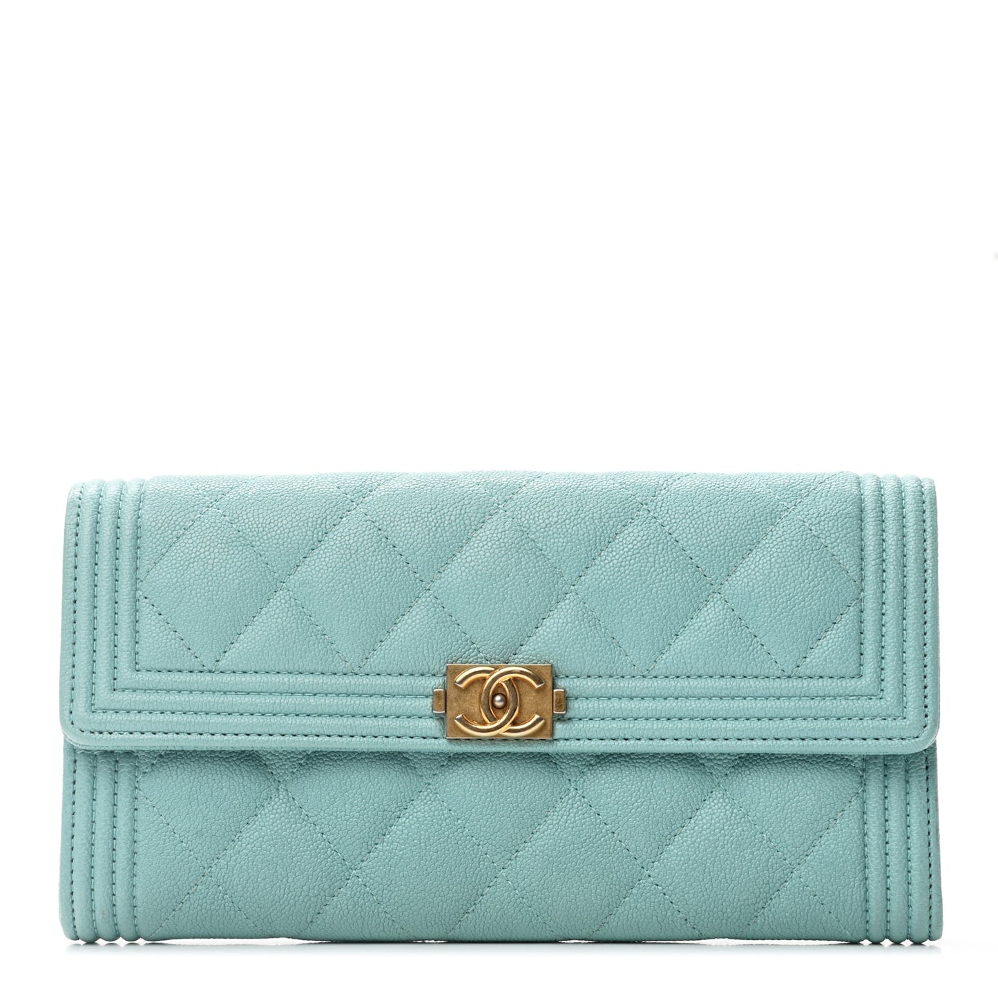 Iridescent Caviar Quilted Boy Flap Wallet Light Blue
