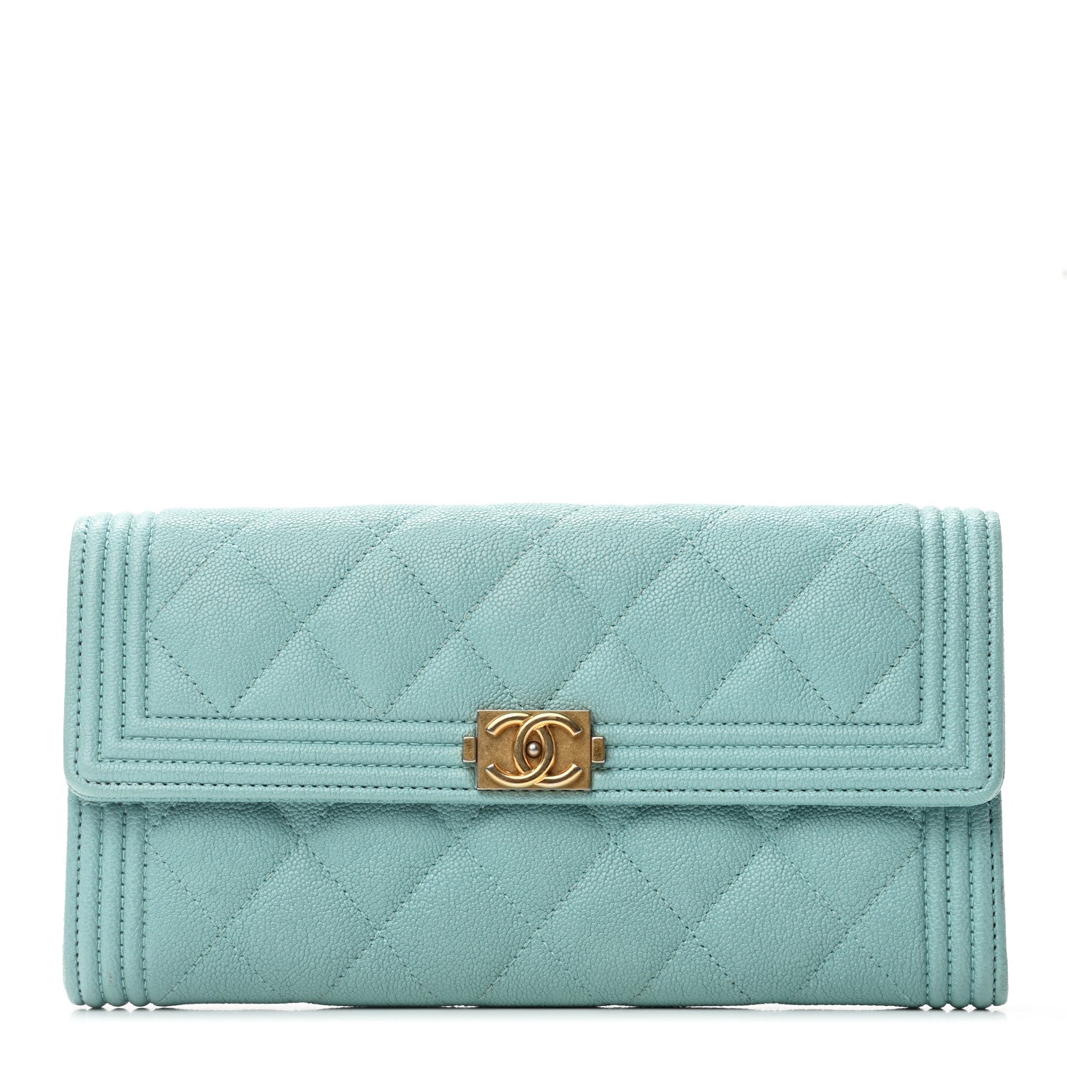 Chanel Iridescent Caviar Quilted Boy Flap Wallet Light Blue 1 of 7