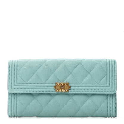Chanel Iridescent Caviar Quilted Boy Flap Wallet Light Blue 1 of 7