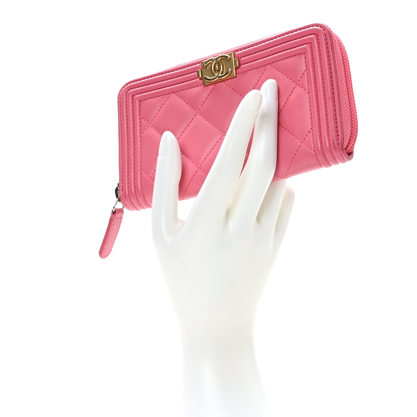 Lambskin Quilted Small Boy Zip Around Wallet Pink