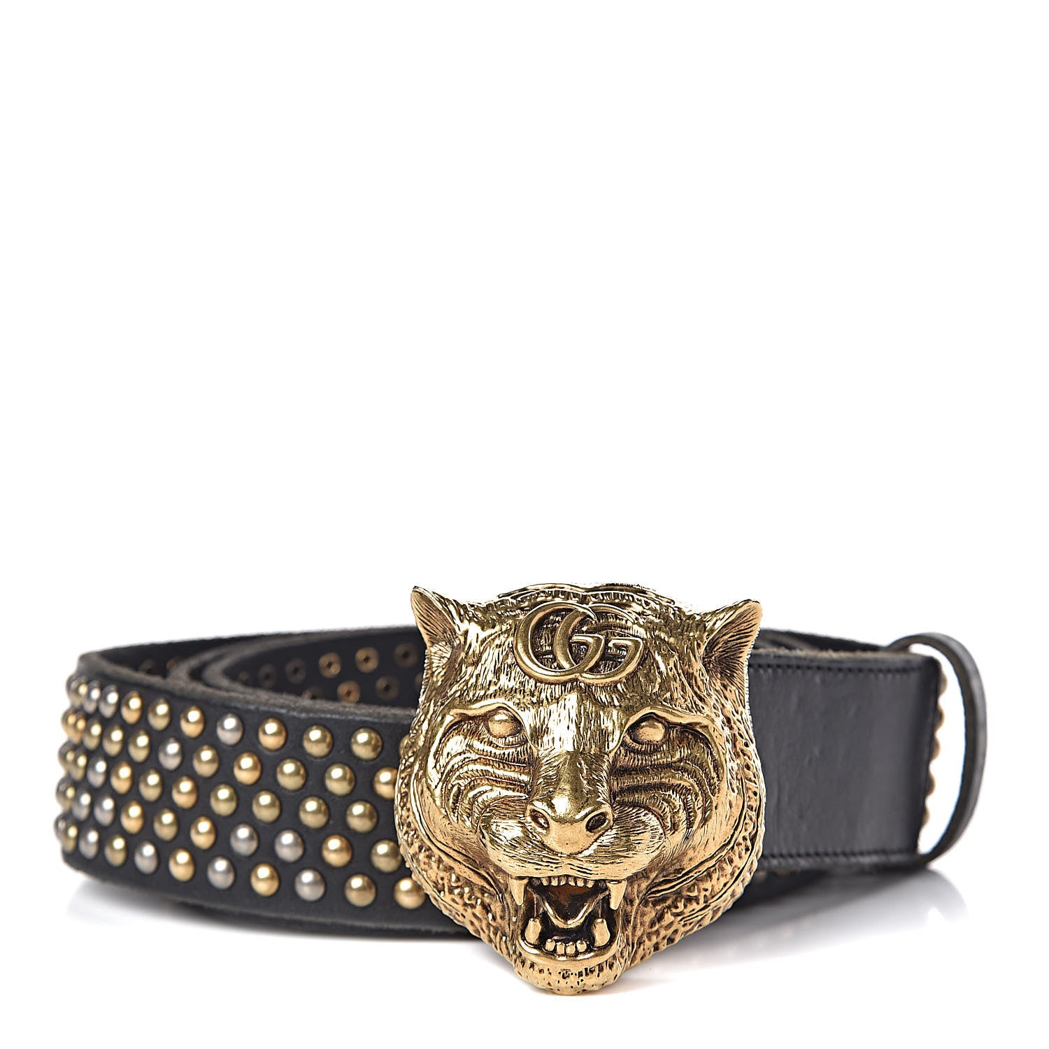 Gucci Calfskin Studded Feline Belt 105 42 Black 1 of 6