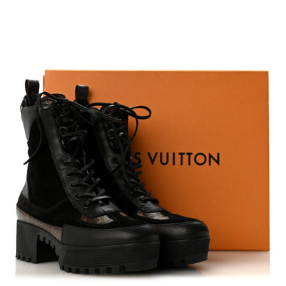 Louis Vuitton Suede Calfskin Monogram Laureate Platform Desert Boots 36.5 Black 11 of 11