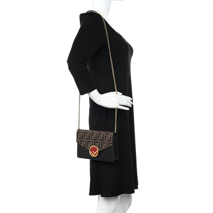 Fendi Vitello Cruise F is Fendi Bi-Color FF 1974 Embossed Medium Envelope Wallet On Chain Black Maya 2 of 11